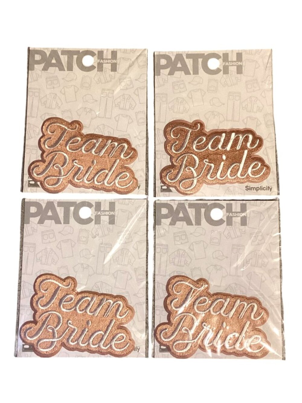 4 pcs Simplicity "Team Bride" Embroidered Fabric Patches White/Pink 3.5" X 2.5"